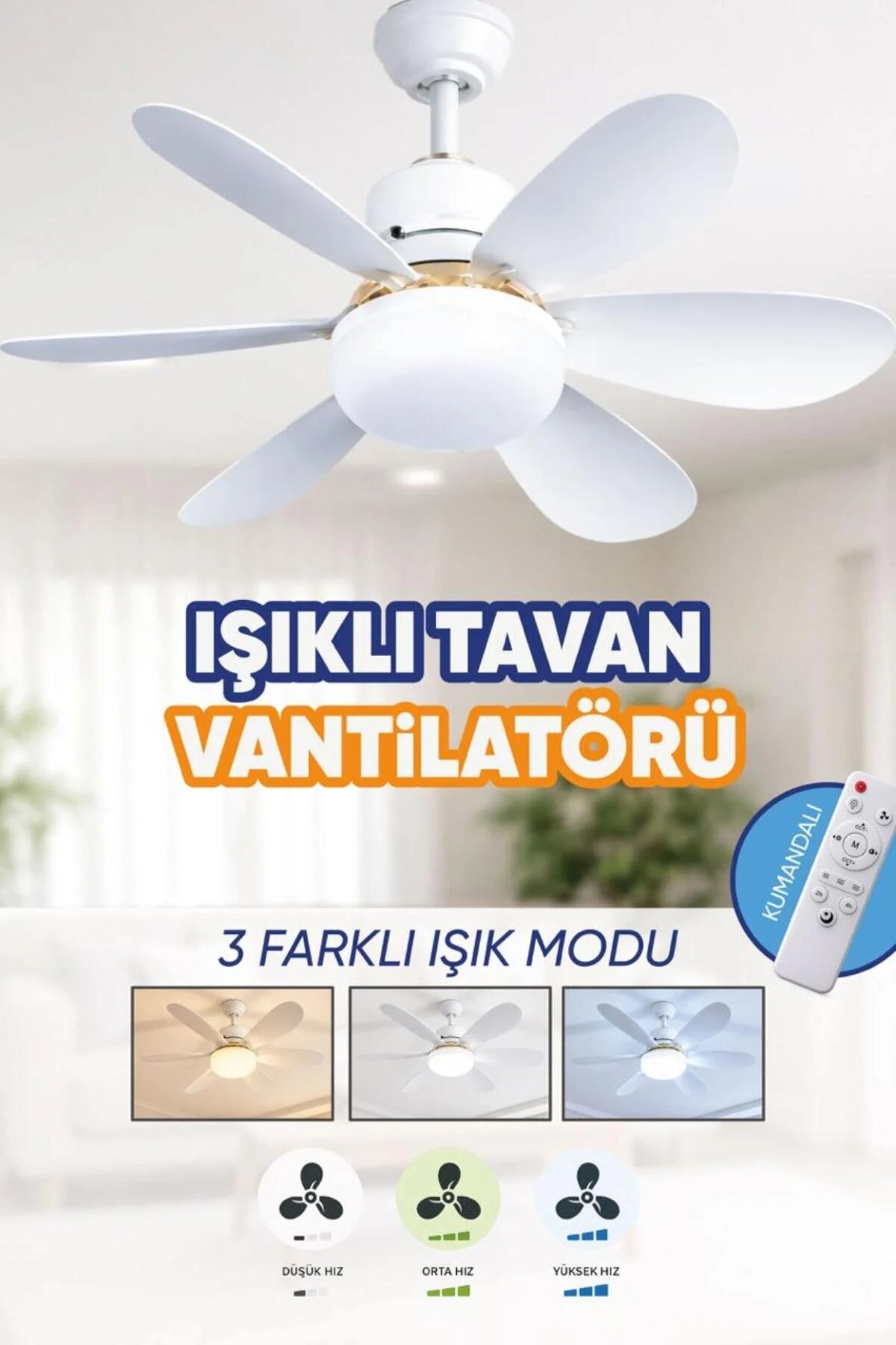 6 Kanatlı, Işıklı Sessiz Çalışma Tavan Tip Vantilatör