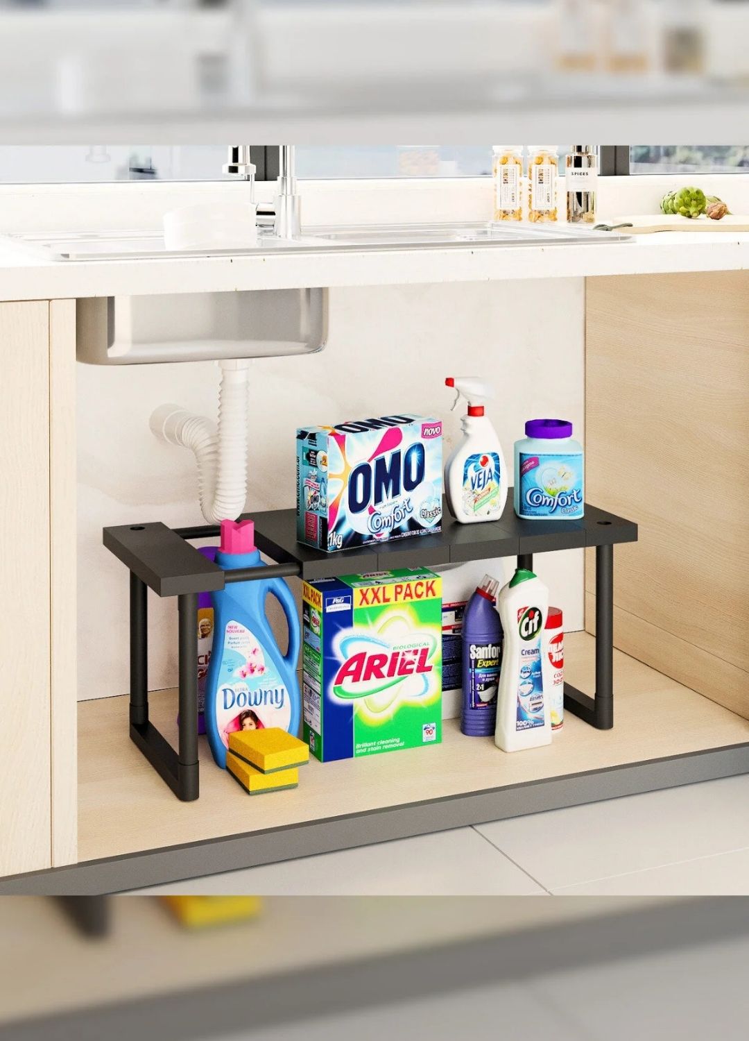Plastik Genişletilebilir Raf Ayarlanabilir Düzenleyici Mutfak Banyo Düzenleyici