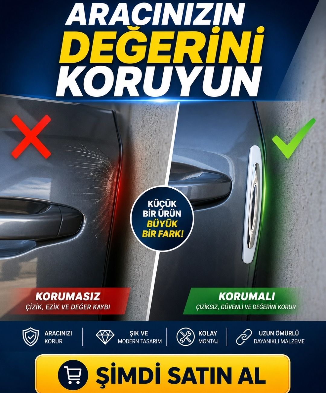 4 Parça Kapı Çizik Önleyici  Koruma Beyaz